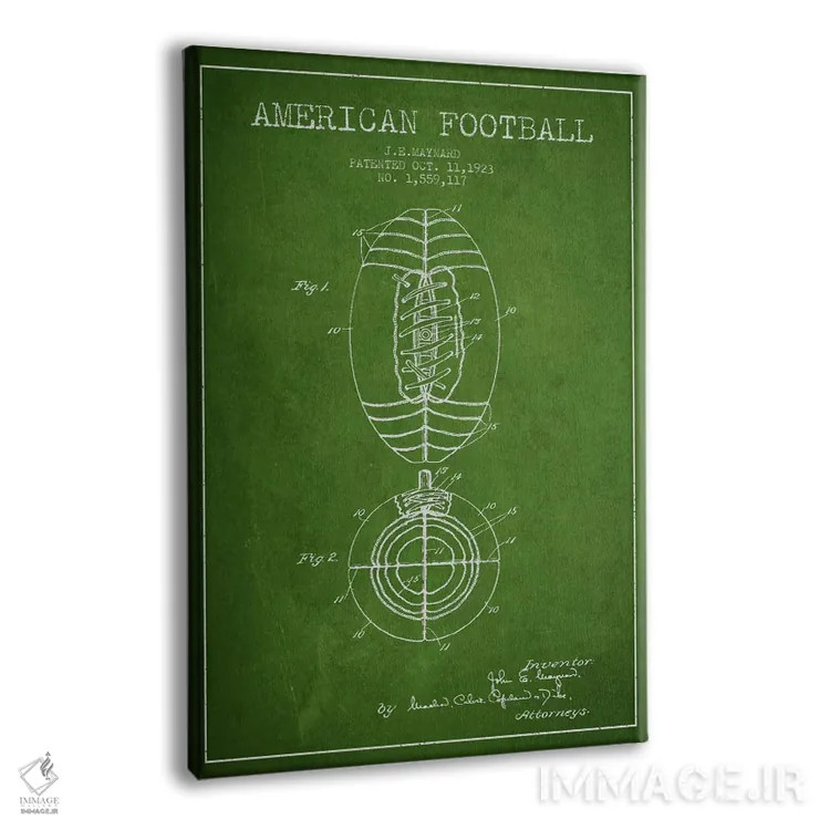 تابلو نقشهٔ ثبت اختراع توپ فوتبال (سبز) اثر پیکسل کهنه (استودیو/نام هنری) - نمای پرسپکتیو محصول