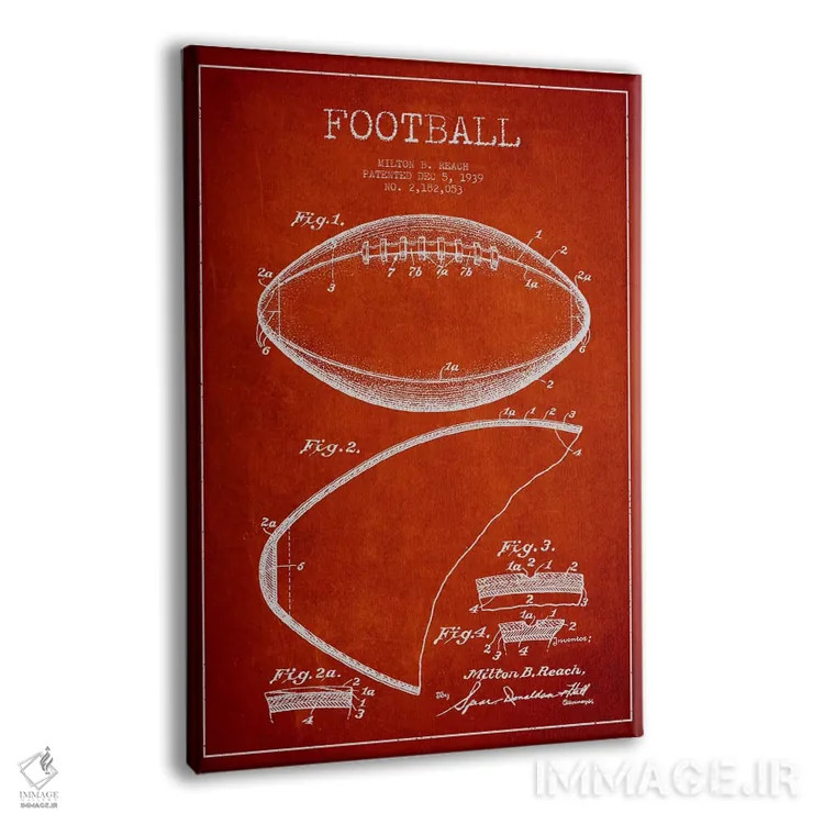 تابلو نقشهٔ ثبت اختراع توپ فوتبال (قرمز) اثر پیکسل کهنه (استودیو/نام هنری) - نمای پرسپکتیو محصول