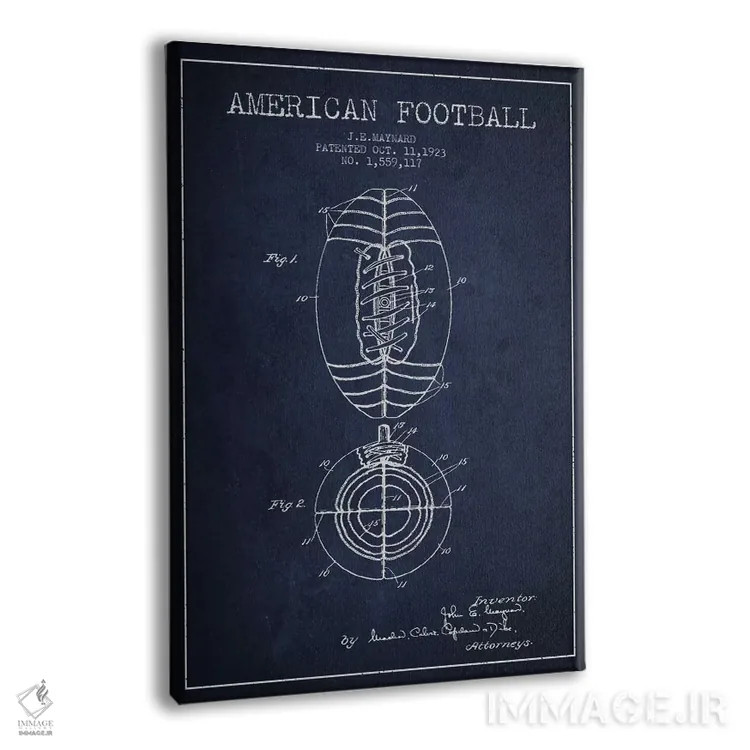 تابلو نقشهٔ ثبت اختراع توپ فوتبال (آبی سرمهای) اثر پیکسل کهنه (استودیو/نام هنری) - نمای پرسپکتیو محصول