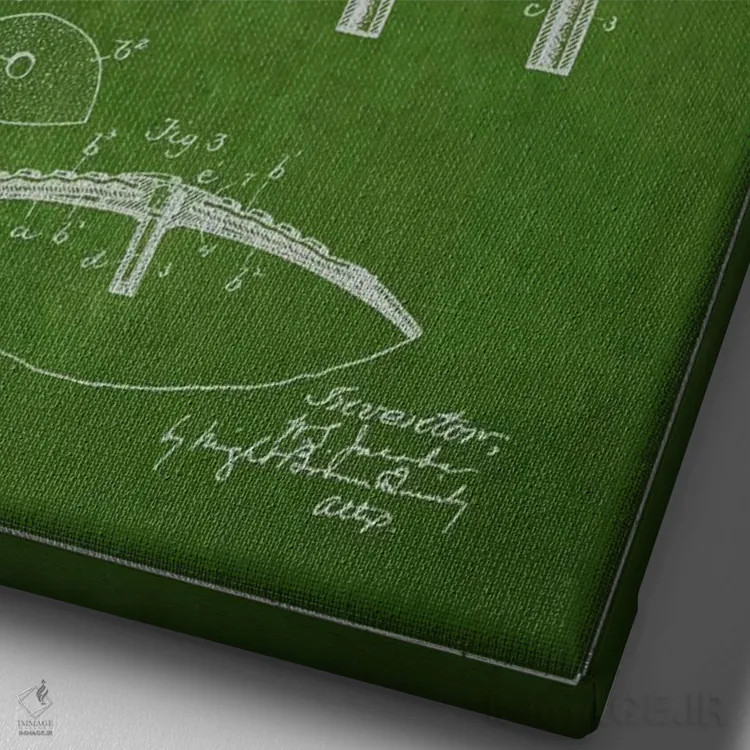 تابلو نقشهٔ ثبت اختراع توپ فوتبال (سبز) اثر پیکسل کهنه (استودیو/نام هنری) - نمای نزدیک بافت بوم