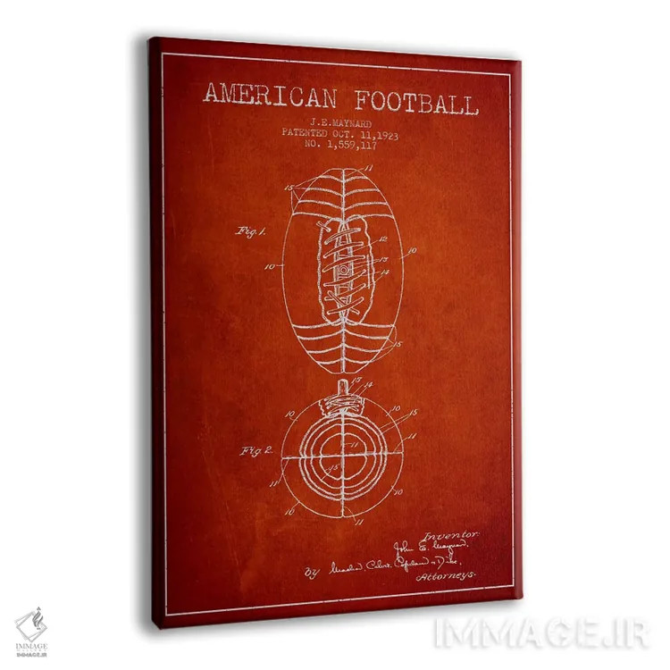 تابلو نقشهٔ ثبت اختراع توپ فوتبال (قرمز) اثر پیکسل کهنه (استودیو/نام هنری) - نمای پرسپکتیو محصول