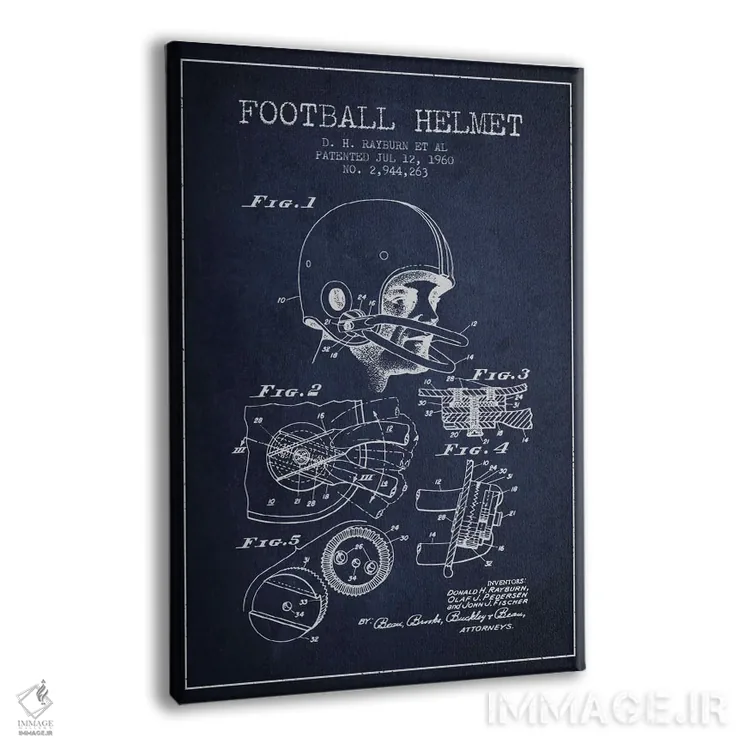 تابلو نقشهٔ ثبت اختراع کلاه ایمنی فوتبال (آبی سرمهای) اثر پیکسل کهنه (استودیو/نام هنری) - نمای پرسپکتیو محصول