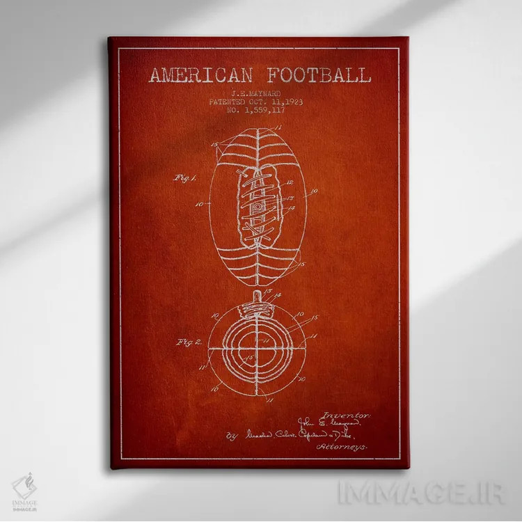 تابلو نقشهٔ ثبت اختراع توپ فوتبال (قرمز) اثر پیکسل کهنه (استودیو/نام هنری) - نمای روبهرو روی دیوار