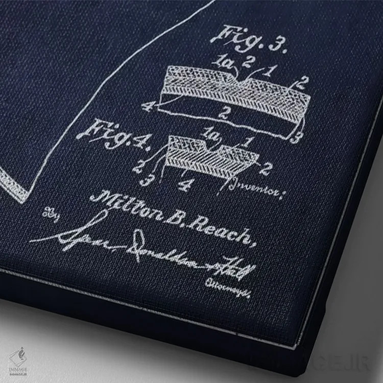 تابلو نقشهٔ ثبت اختراع توپ فوتبال (آبی سرمهای) اثر پیکسل کهنه (استودیو/نام هنری) - نمای نزدیک بافت بوم