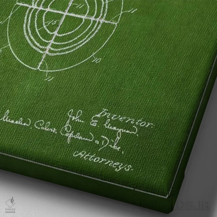 تابلو نقشهٔ ثبت اختراع توپ فوتبال (سبز) اثر پیکسل کهنه (استودیو/نام هنری) - نمای نزدیک بافت بوم