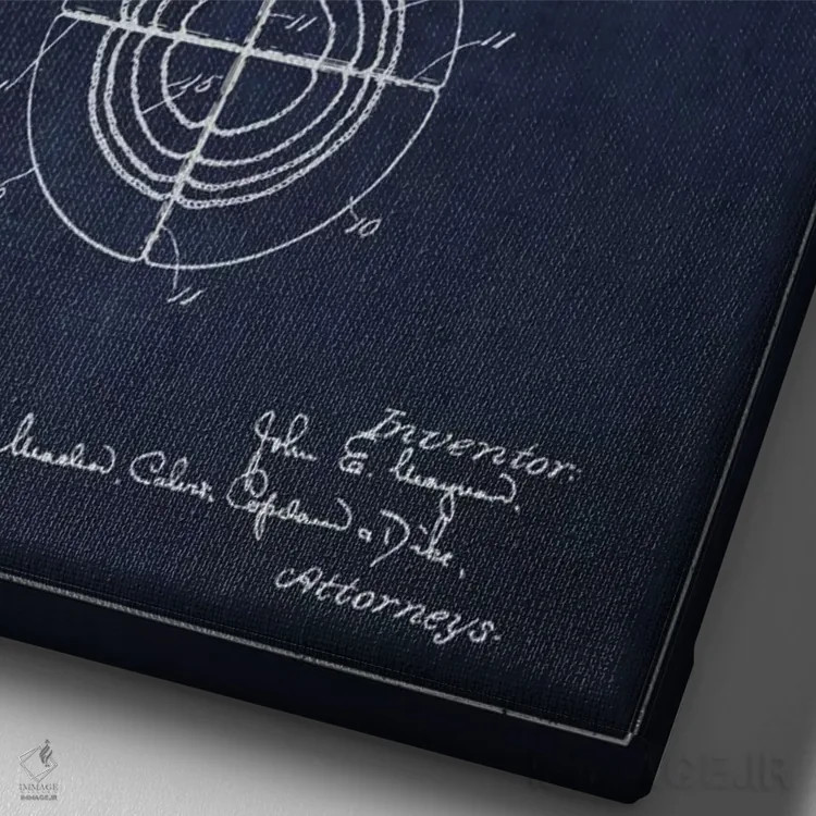 تابلو نقشهٔ ثبت اختراع توپ فوتبال (آبی سرمهای) اثر پیکسل کهنه (استودیو/نام هنری) - نمای نزدیک بافت بوم