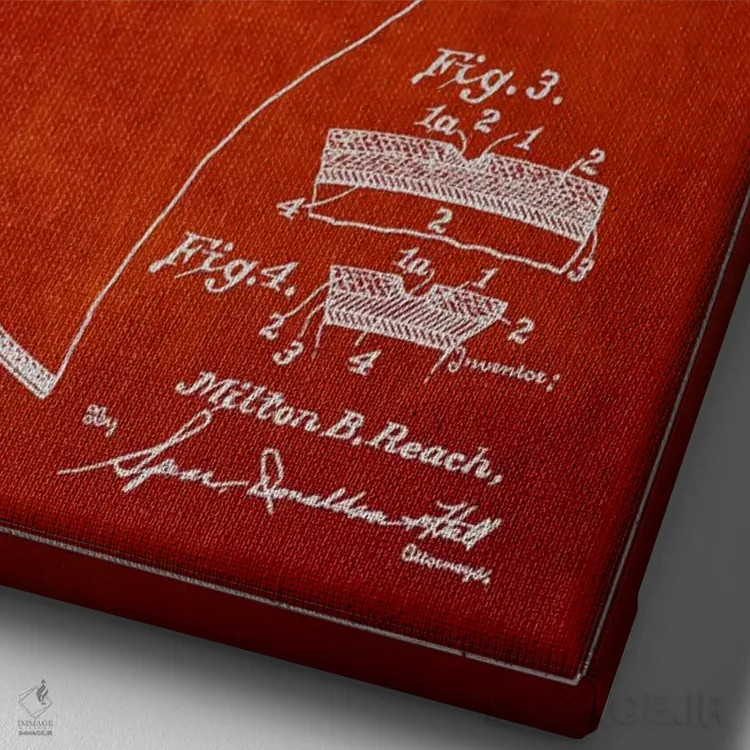 تابلو نقشهٔ ثبت اختراع توپ فوتبال (قرمز) اثر پیکسل کهنه (استودیو/نام هنری) - نمای نزدیک بافت بوم