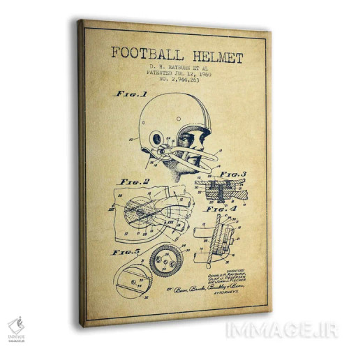 تابلو نقشهٔ ثبت اختراع کلاه ایمنی فوتبال قدیمی اثر پیکسل کهنه (استودیو/نام هنری) - نمای پرسپکتیو محصول