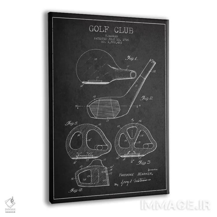 تابلو نقشهٔ ثبت اختراع چوب گلف (زغالسنگی) اثر پیکسل کهنه (استودیو/نام هنری) - نمای پرسپکتیو محصول