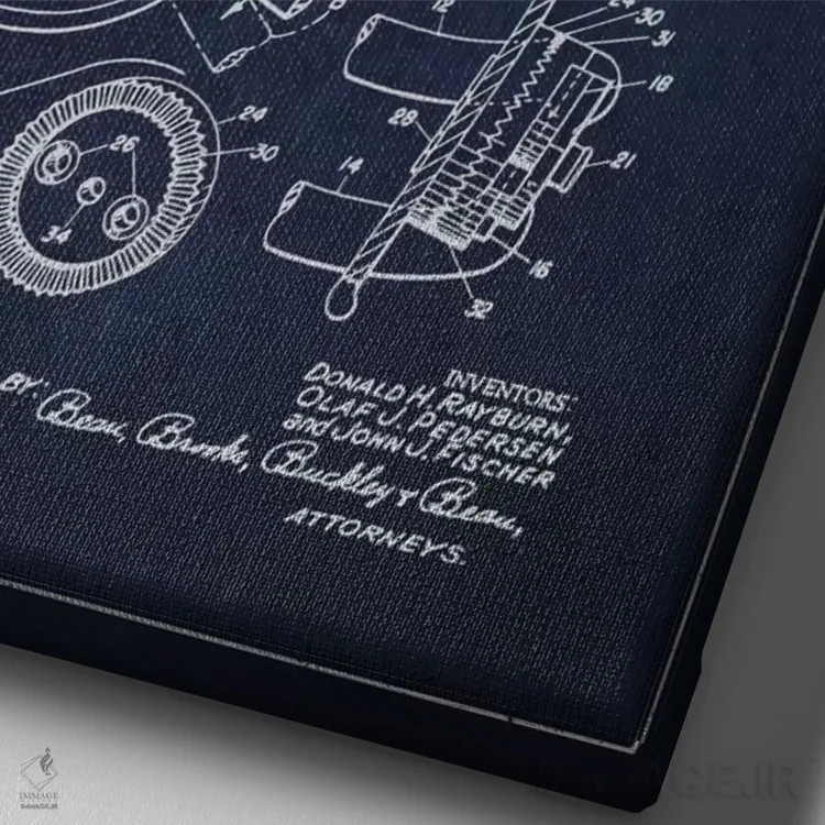 تابلو نقشهٔ ثبت اختراع کلاه ایمنی فوتبال (آبی سرمهای) اثر پیکسل کهنه (استودیو/نام هنری) - نمای نزدیک بافت بوم