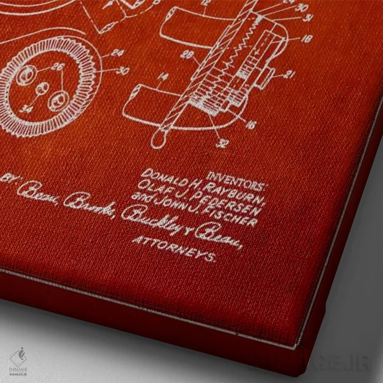 تابلو نقشهٔ ثبت اختراع کلاه ایمنی فوتبال (قرمز) اثر پیکسل کهنه (استودیو/نام هنری) - نمای نزدیک بافت بوم