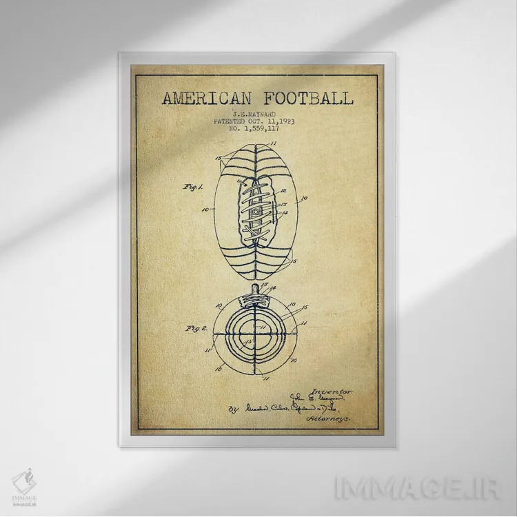 تابلو نقشهٔ ثبت اختراع توپ فوتبال قدیمی اثر پیکسل کهنه (استودیو/نام هنری) - نمای قابدار سفید