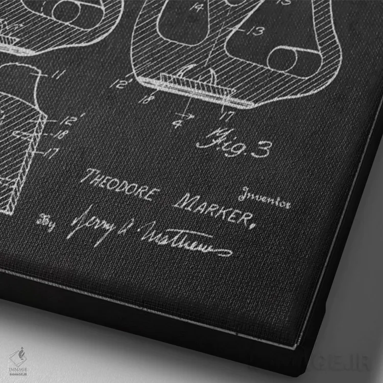 تابلو نقشهٔ ثبت اختراع چوب گلف (زغالسنگی) اثر پیکسل کهنه (استودیو/نام هنری) - نمای نزدیک بافت بوم