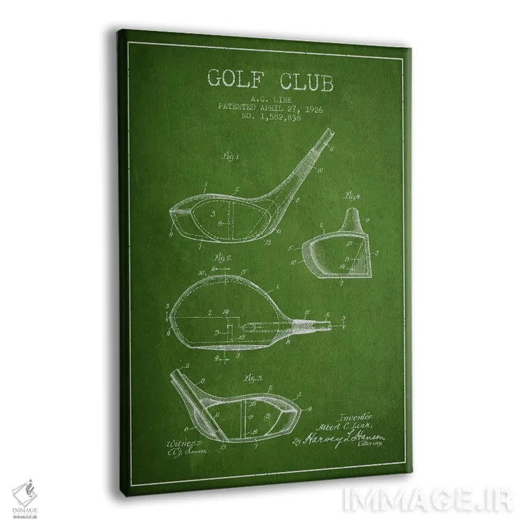 تابلو نقشهٔ ثبت اختراع چوب گلف (سبز) اثر پیکسل کهنه (استودیو/نام هنری) - نمای پرسپکتیو محصول