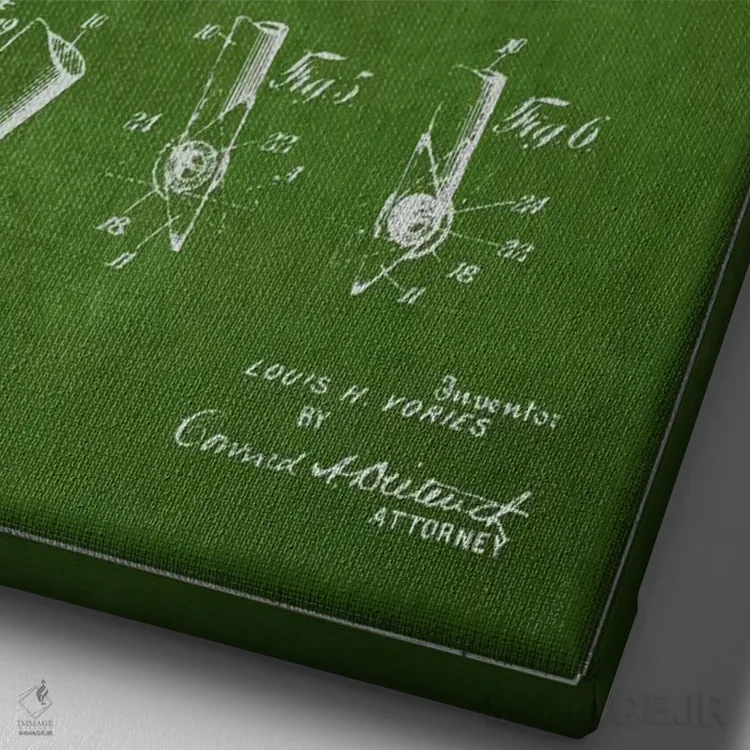 تابلو نقشهٔ ثبت اختراع چوب گلف (سبز) اثر پیکسل کهنه (استودیو/نام هنری) - نمای نزدیک بافت بوم