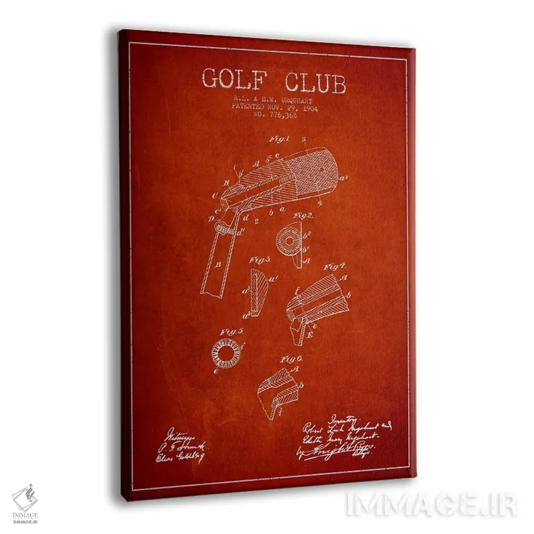 تابلو نقشهٔ ثبت اختراع چوب گلف (قرمز) اثر پیکسل کهنه (استودیو/نام هنری) - نمای پرسپکتیو محصول