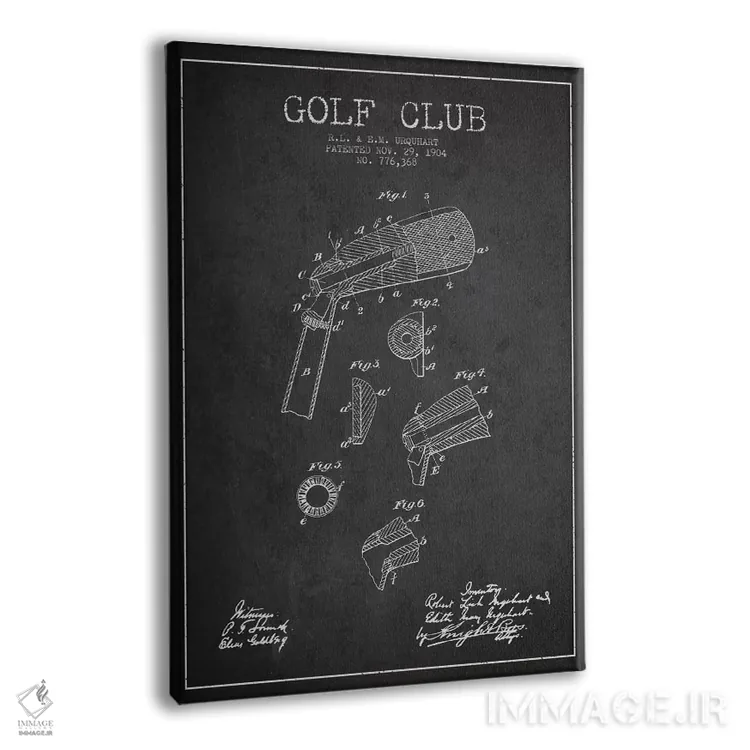 تابلو نقشهٔ ثبت اختراع چوب گلف (زغالسنگی) اثر پیکسل کهنه (استودیو/نام هنری) - نمای پرسپکتیو محصول