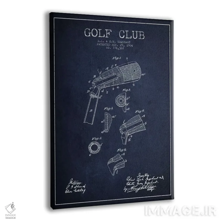 تابلو نقشهٔ ثبت اختراع چوب گلف (آبی سرمهای) اثر پیکسل کهنه (استودیو/نام هنری) - نمای پرسپکتیو محصول