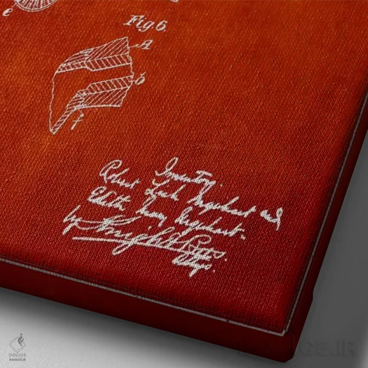 تابلو نقشهٔ ثبت اختراع چوب گلف (قرمز) اثر پیکسل کهنه (استودیو/نام هنری) - نمای نزدیک بافت بوم