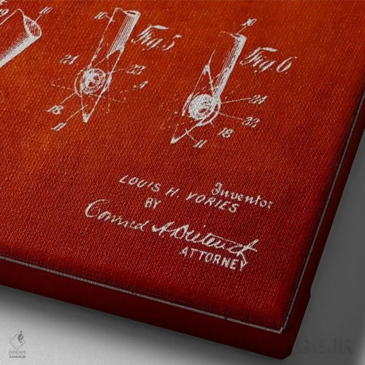 تابلو نقشهٔ ثبت اختراع چوب گلف (قرمز) اثر پیکسل کهنه (استودیو/نام هنری) - نمای نزدیک بافت بوم