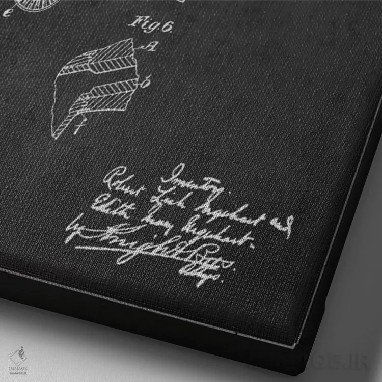 تابلو نقشهٔ ثبت اختراع چوب گلف (زغالسنگی) اثر پیکسل کهنه (استودیو/نام هنری) - نمای نزدیک بافت بوم