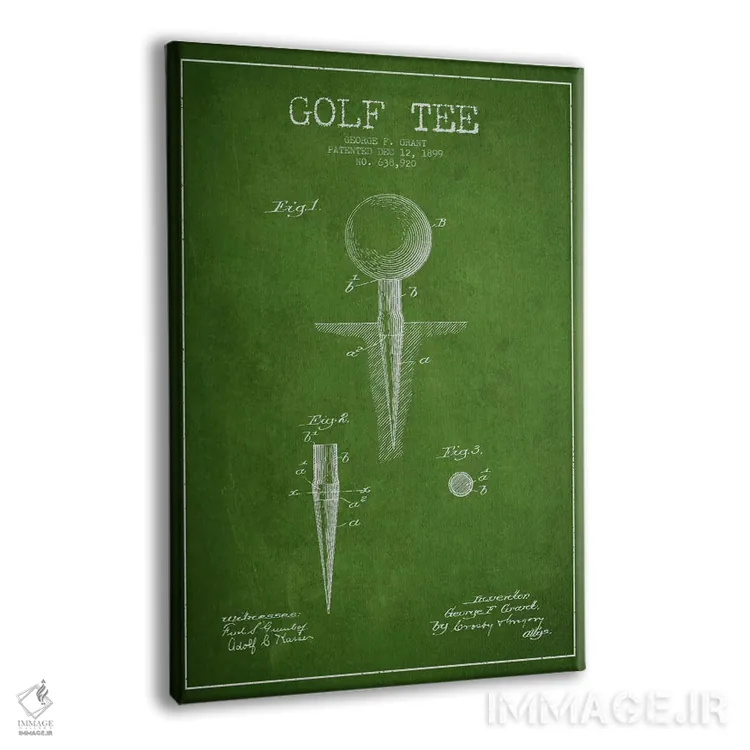 تابلو نقشهٔ ثبت اختراع پایه توپ گلف (سبز) اثر پیکسل کهنه (استودیو/نام هنری) - نمای پرسپکتیو محصول