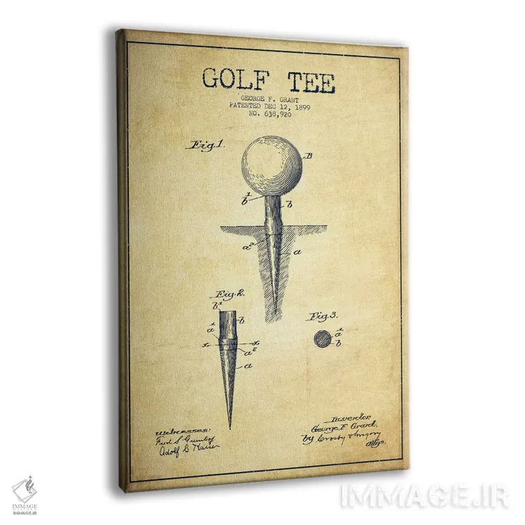 تابلو نقشهٔ ثبت اختراع پایه توپ گلف قدیمی اثر پیکسل کهنه (استودیو/نام هنری) - نمای پرسپکتیو محصول