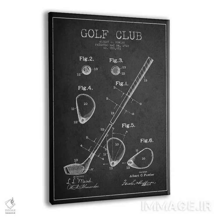 تابلو نقشهٔ ثبت اختراع چوب گلف (زغالسنگی) اثر پیکسل کهنه (استودیو/نام هنری) - نمای پرسپکتیو محصول