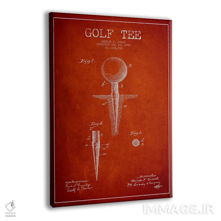 تابلو نقشهٔ ثبت اختراع پایه توپ گلف (قرمز) اثر پیکسل کهنه (استودیو/نام هنری) - نمای پرسپکتیو محصول