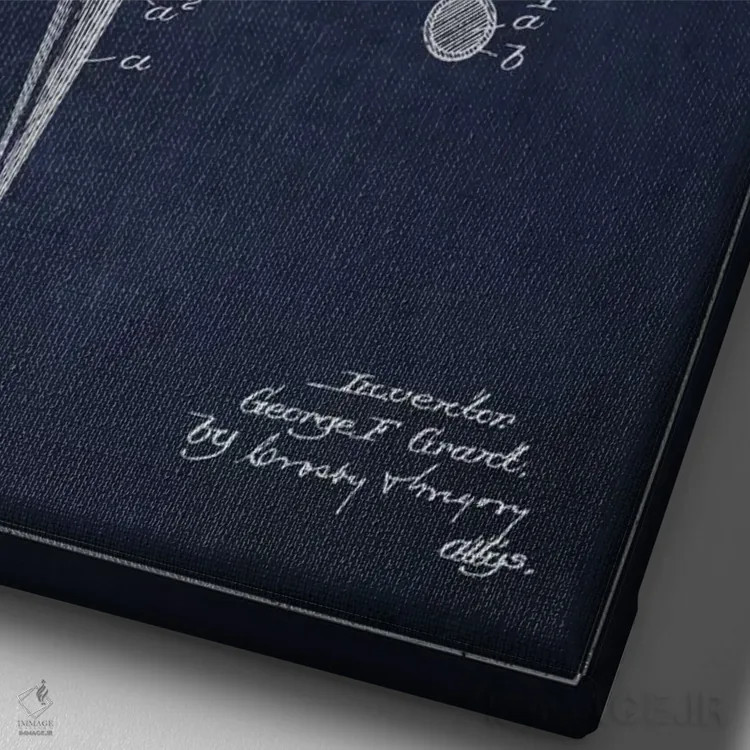 تابلو نقشهٔ ثبت اختراع پایه توپ گلف (آبی سرمهای) اثر پیکسل کهنه (استودیو/نام هنری) - نمای نزدیک بافت بوم