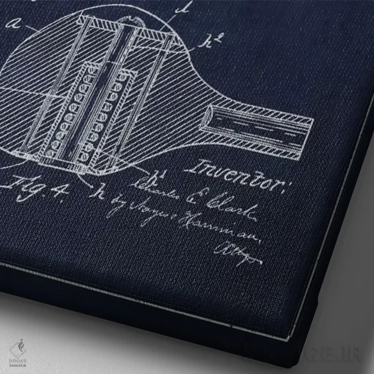 تابلو نقشهٔ ثبت اختراع چوب گلف (آبی سرمهای) اثر پیکسل کهنه (استودیو/نام هنری) - نمای نزدیک بافت بوم