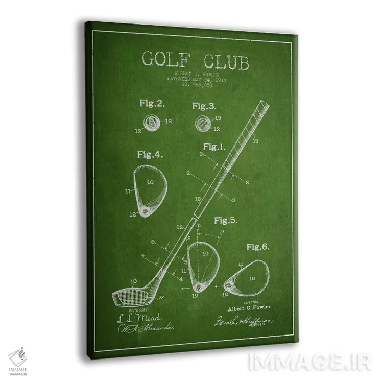 تابلو نقشهٔ ثبت اختراع چوب گلف (سبز) اثر پیکسل کهنه (استودیو/نام هنری) - نمای پرسپکتیو محصول