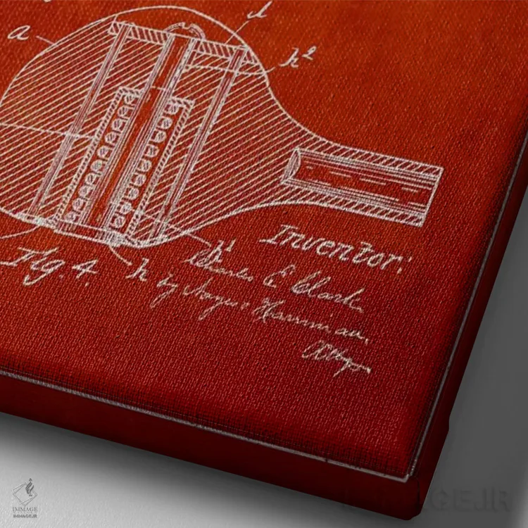 تابلو نقشهٔ ثبت اختراع چوب گلف (قرمز) اثر پیکسل کهنه (استودیو/نام هنری) - نمای نزدیک بافت بوم