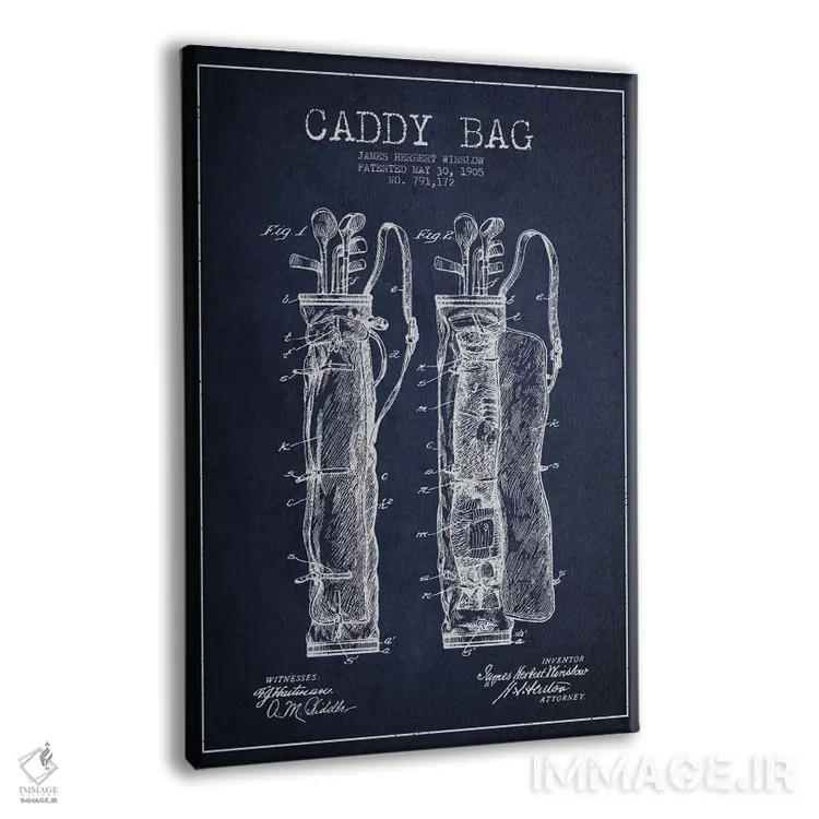 تابلو نقشهٔ ثبت اختراع کیف حمل گلف (آبی سرمهای) اثر پیکسل کهنه (استودیو/نام هنری) - نمای پرسپکتیو محصول