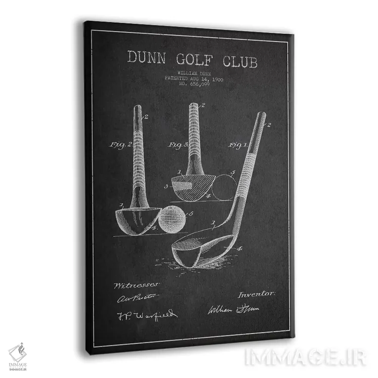 تابلو نقشهٔ ثبت اختراع چوب گلف دان (زغالسنگی) اثر پیکسل کهنه (استودیو/نام هنری) - نمای پرسپکتیو محصول