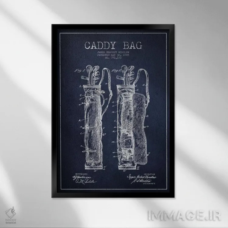 تابلو نقشهٔ ثبت اختراع کیف حمل گلف (آبی سرمهای) اثر پیکسل کهنه (استودیو/نام هنری) - نمای قابدار مشکی