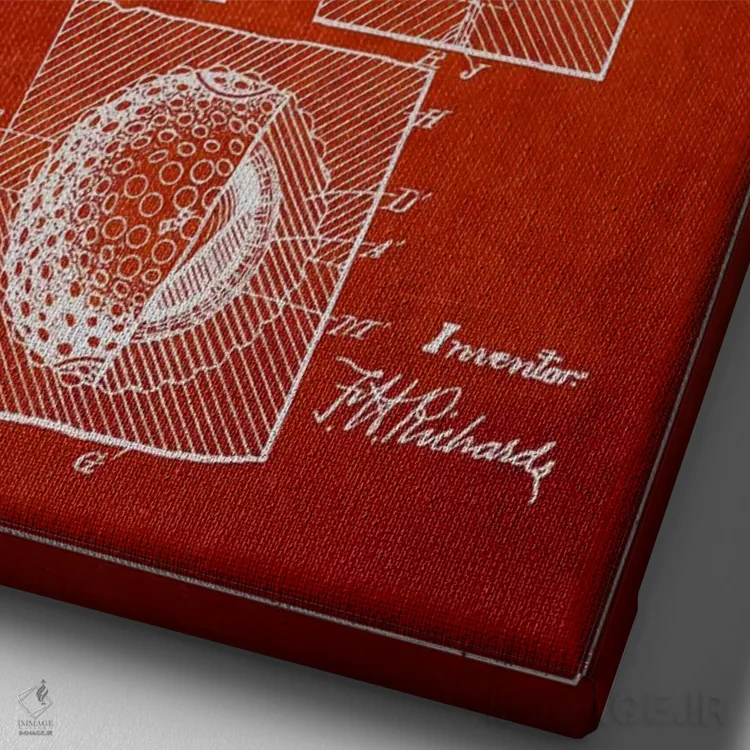 تابلو نقشهٔ ثبت اختراع توپ گلف (قرمز) اثر پیکسل کهنه (استودیو/نام هنری) - نمای نزدیک بافت بوم