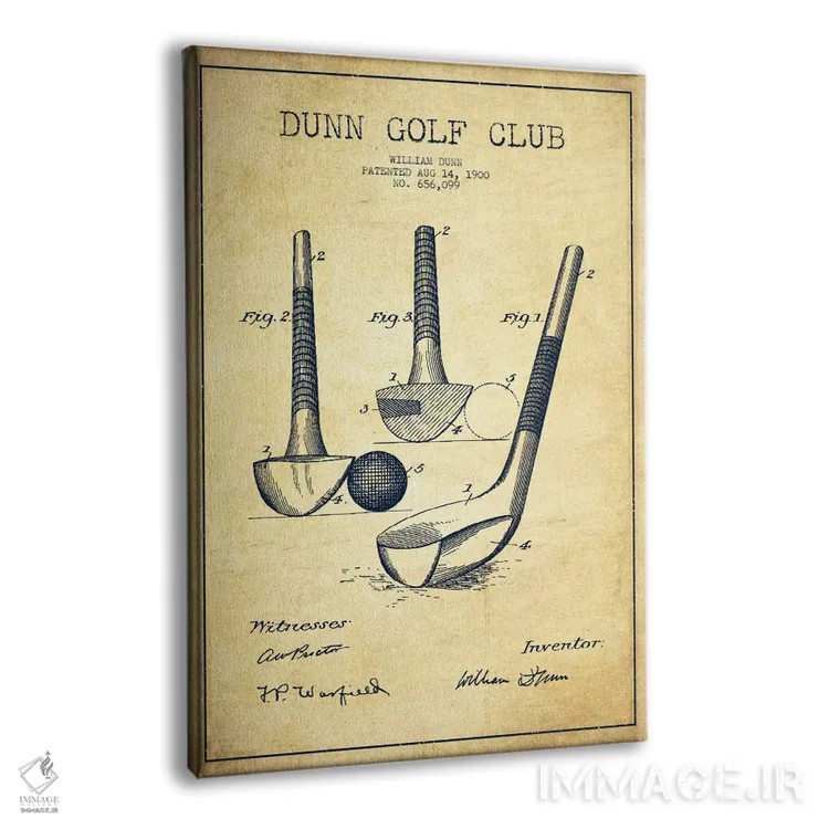 تابلو نقشهٔ ثبت اختراع چوب گلف دان قدیمی اثر پیکسل کهنه (استودیو/نام هنری) - نمای پرسپکتیو محصول