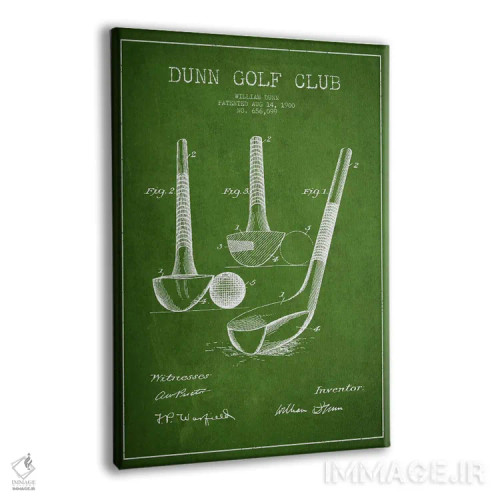 تابلو نقشهٔ ثبت اختراع چوب گلف دان (سبز) اثر پیکسل کهنه (استودیو/نام هنری) - نمای پرسپکتیو محصول
