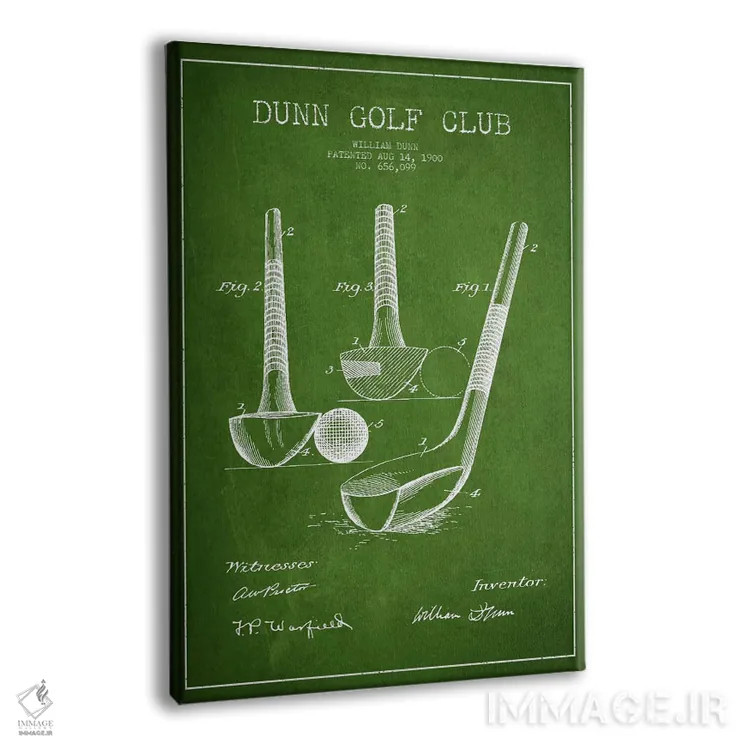 تابلو نقشهٔ ثبت اختراع چوب گلف دان (سبز) اثر پیکسل کهنه (استودیو/نام هنری) - نمای پرسپکتیو محصول