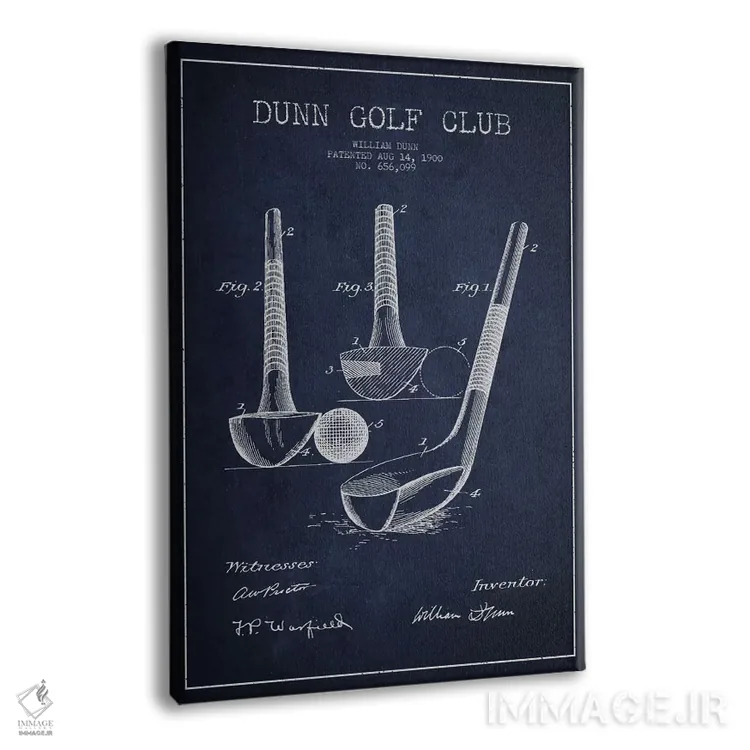 تابلو نقشهٔ ثبت اختراع چوب گلف دان (آبی سرمهای) اثر پیکسل کهنه (استودیو/نام هنری) - نمای پرسپکتیو محصول