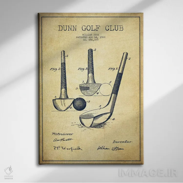 تابلو نقشهٔ ثبت اختراع چوب گلف دان قدیمی اثر پیکسل کهنه (استودیو/نام هنری) - نمای روبهرو روی دیوار