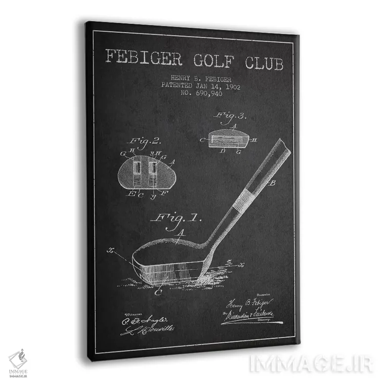 تابلو نقشهٔ ثبت اختراع چوب گلف فیبیگر (زغالسنگی) اثر پیکسل کهنه (استودیو/نام هنری) - نمای پرسپکتیو محصول