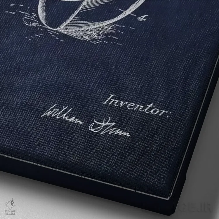 تابلو نقشهٔ ثبت اختراع چوب گلف دان (آبی سرمهای) اثر پیکسل کهنه (استودیو/نام هنری) - نمای نزدیک بافت بوم