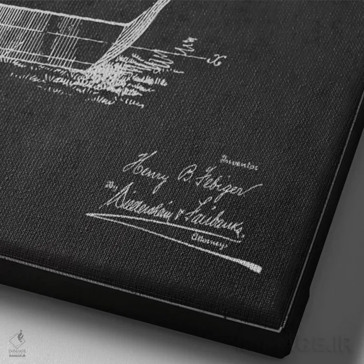 تابلو نقشهٔ ثبت اختراع چوب گلف فیبیگر (زغالسنگی) اثر پیکسل کهنه (استودیو/نام هنری) - نمای نزدیک بافت بوم