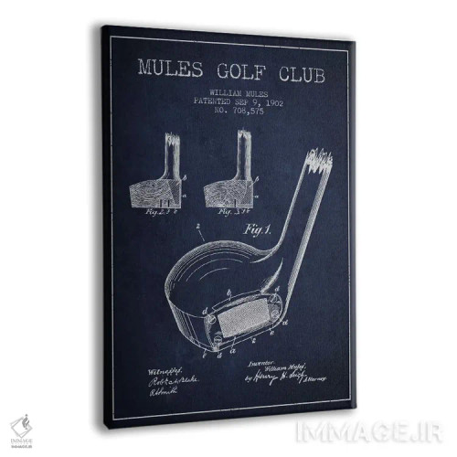 تابلو نقشهٔ ثبت اختراع چوب گلف مولز (آبی سرمهای) اثر پیکسل کهنه (استودیو/نام هنری) - نمای پرسپکتیو محصول