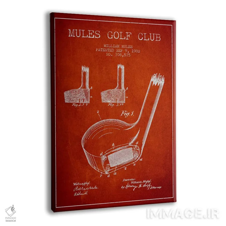 تابلو نقشهٔ ثبت اختراع چوب گلف مولز (قرمز) اثر پیکسل کهنه (استودیو/نام هنری) - نمای پرسپکتیو محصول