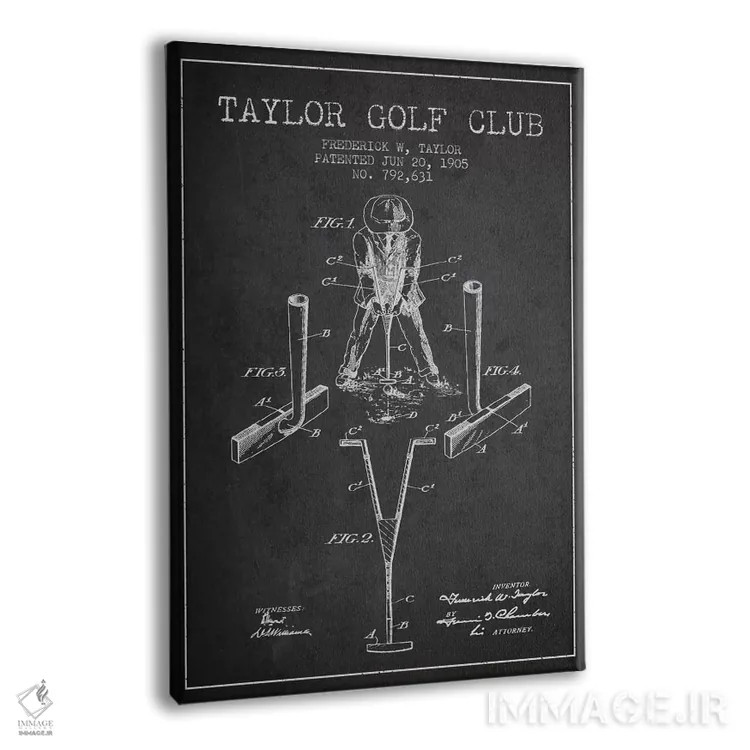 تابلو نقشهٔ ثبت اختراع چوب گلف تیلور (زغالسنگی) اثر پیکسل کهنه (استودیو/نام هنری) - نمای پرسپکتیو محصول