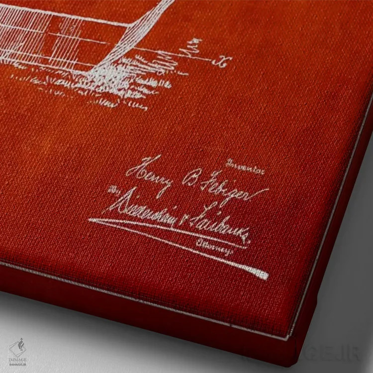 تابلو نقشهٔ ثبت اختراع چوب گلف فیبیگر (قرمز) اثر پیکسل کهنه (استودیو/نام هنری) - نمای نزدیک بافت بوم