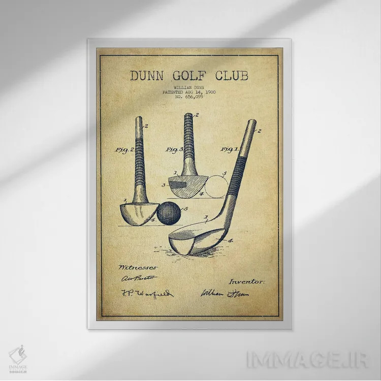 تابلو نقشهٔ ثبت اختراع چوب گلف دان قدیمی اثر پیکسل کهنه (استودیو/نام هنری) - نمای قابدار سفید